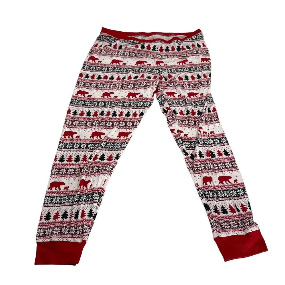 Wondershop Men's Pajama Set XL Bears Snowflakes Trees Christmas White Red Black